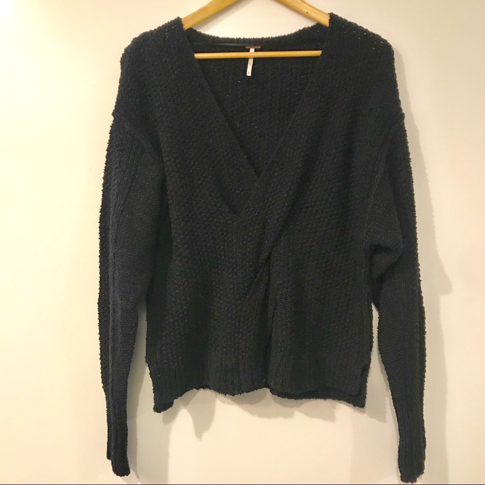 Free People Black Sweater Twist Front Black Small